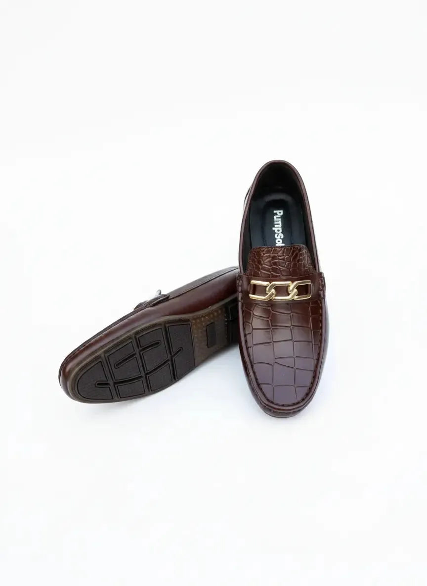 Medicated Woven Driving Loafers | Golden Chain Buckle