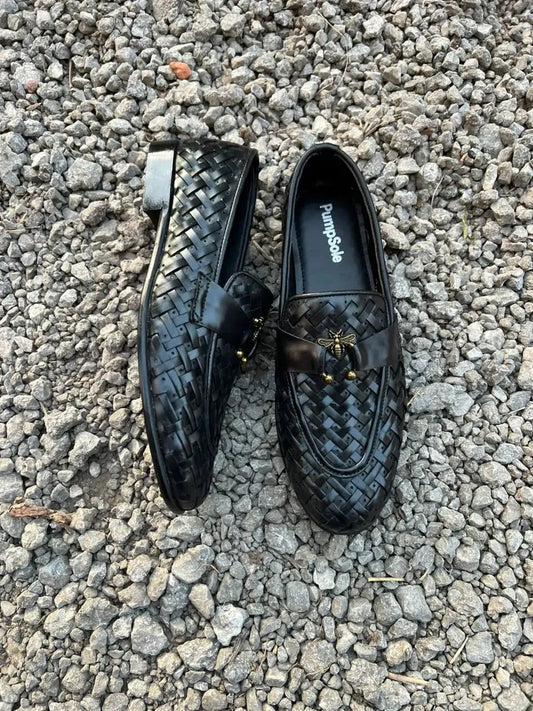 Noir Woven Bee Loafer – Luxury Signature Edition