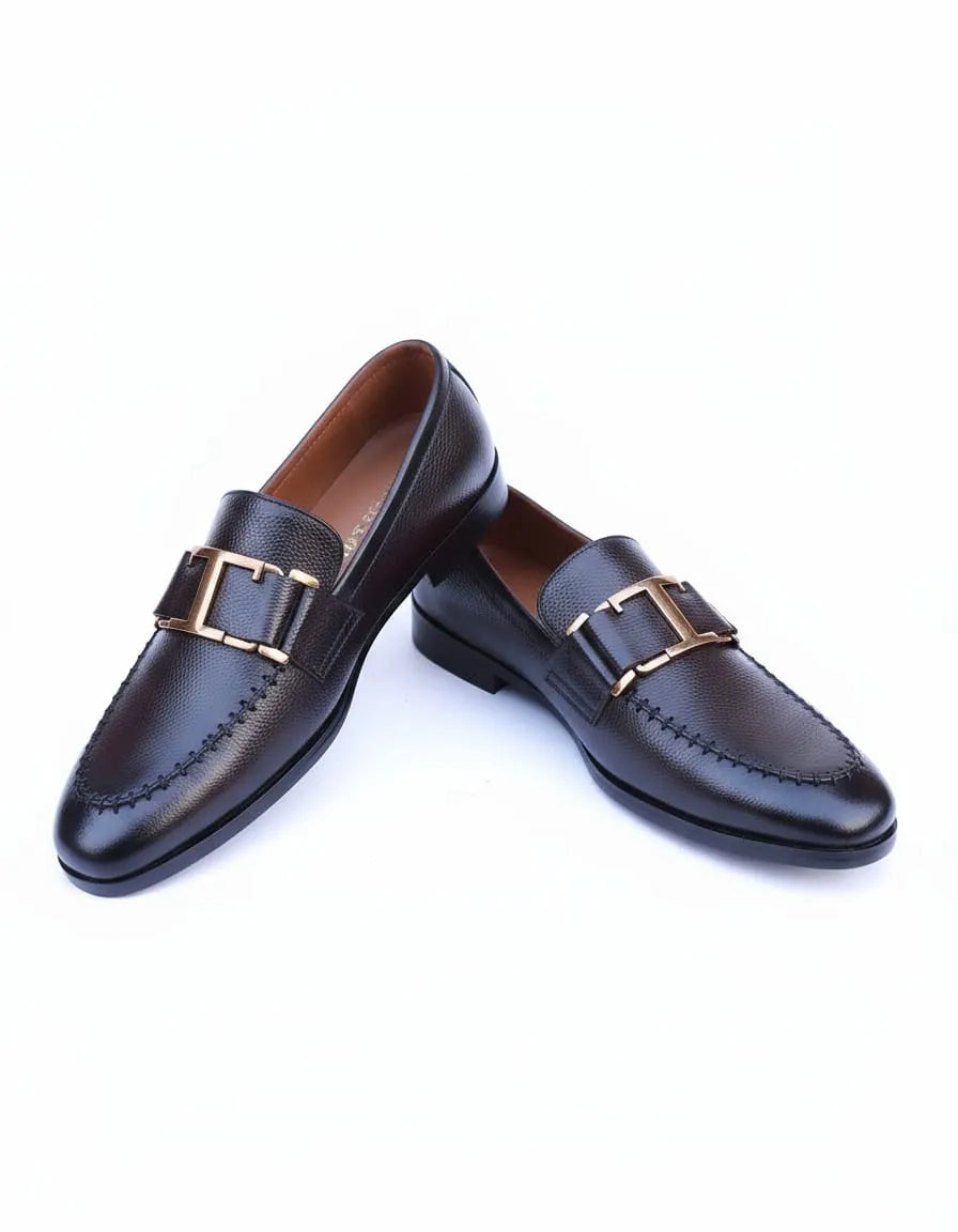 Premium Brown Leather Loafer | T-Buckle