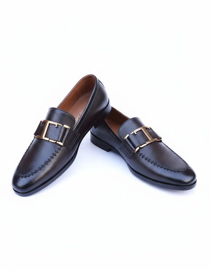 Premium Brown Leather Loafer | T-Buckle