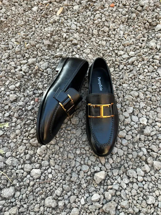 Black T-Buckle Loafer – Full Leather Luxury Edition