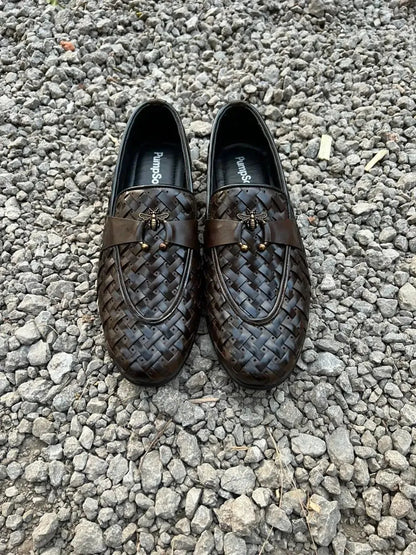Royal Brown Woven Bee Loafer – Luxury Signature Edition