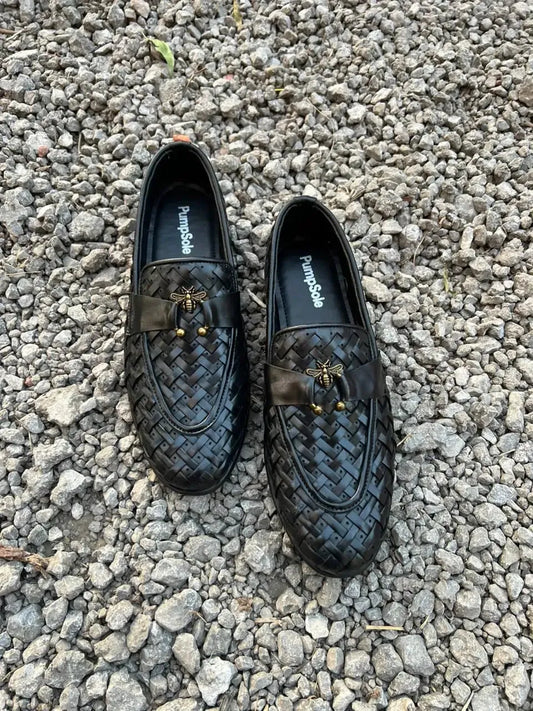 Noir Woven Bee Loafer – Luxury Signature Edition