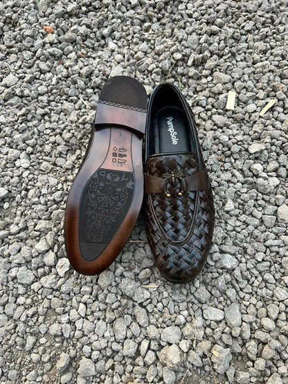 Royal Brown Woven Bee Loafer – Luxury Signature Edition